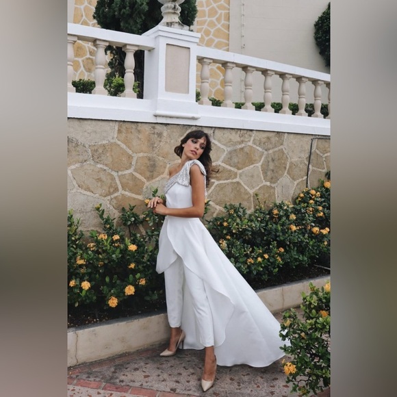 NWT | JayGodfrey White One-Shoulder Jumpsuit with removable skirt Size 0 - Picture 4 of 10